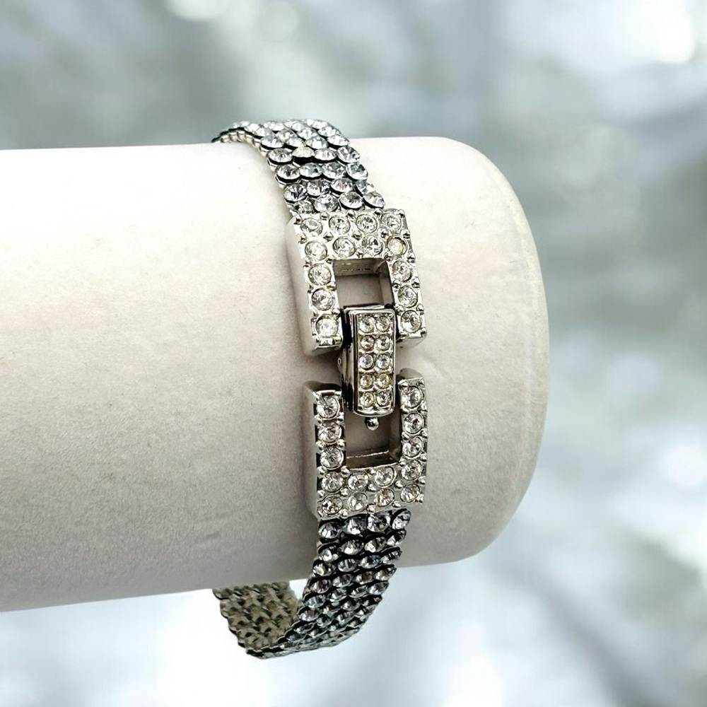 GORGEOUS Authentic Swarovski Multi Row Tennis Bracelet Buckle Clasp Swan Logo